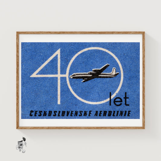 Czechoslovak Airlines 40th Anniversary Matchbox - vintage matchbox label print