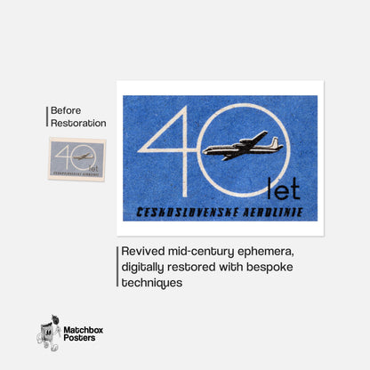 Czechoslovak Airlines 40th Anniversary Matchbox - vintage matchbox label print - framed wall art preview