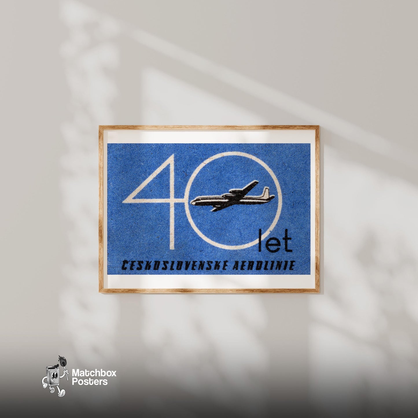 Czechoslovak Airlines 40th Anniversary Matchbox - vintage matchbox label print - bedroom mockup