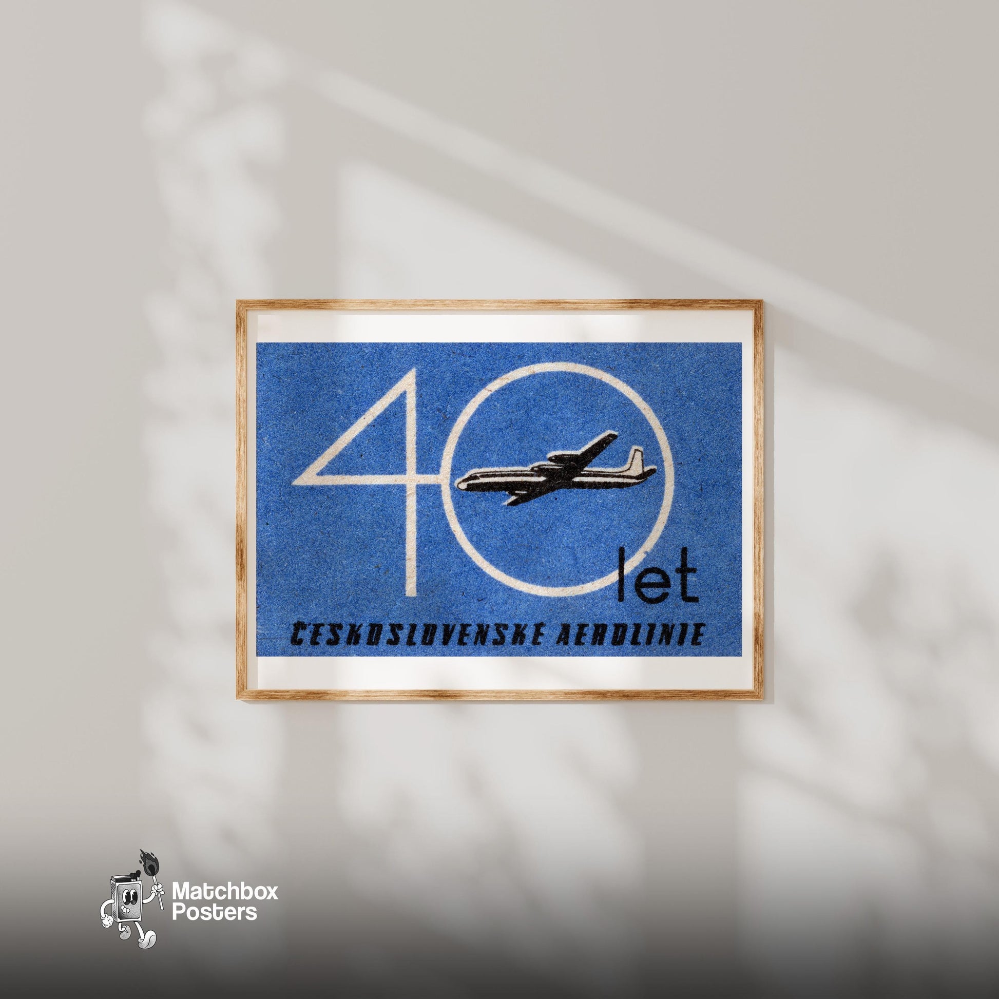 Czechoslovak Airlines 40th Anniversary Matchbox - vintage matchbox label print - bedroom mockup
