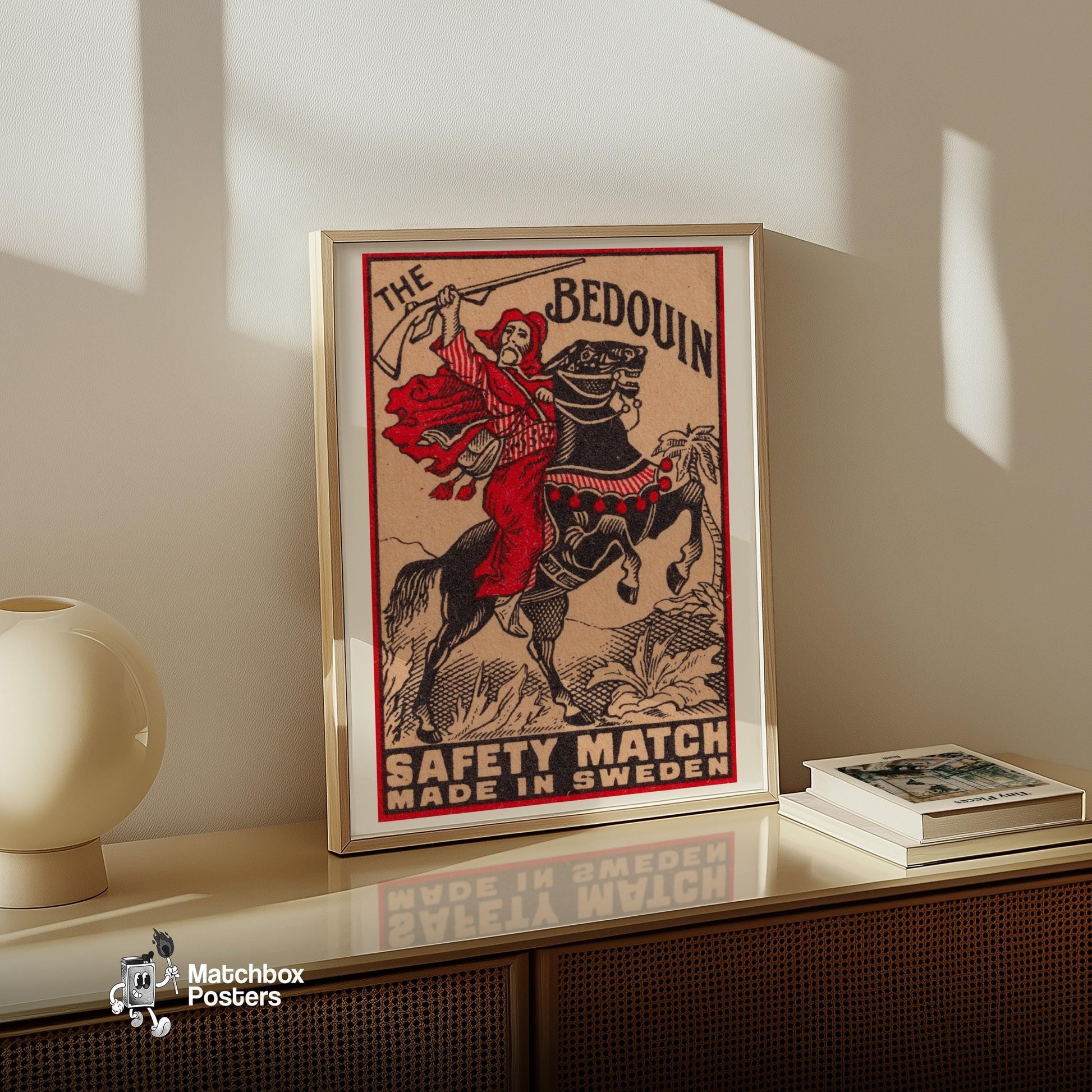 Bedouin Rider - vintage matchbox label print - size comparison