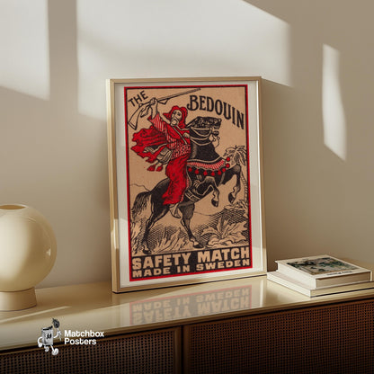 Bedouin Rider - vintage matchbox label print - size comparison