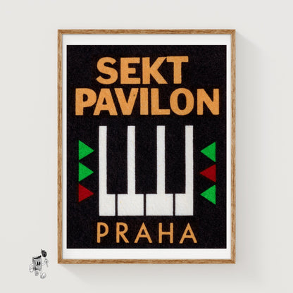 Prague Piano - vintage matchbox label print