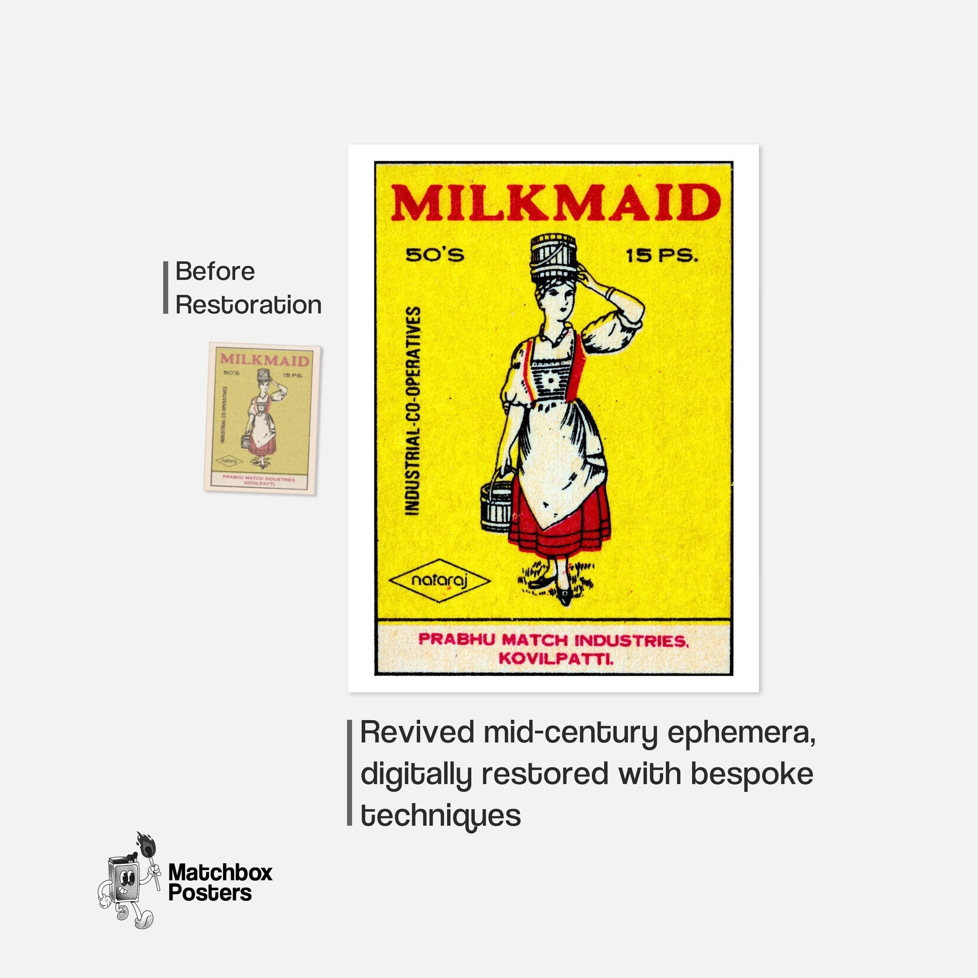 Milkmaid - vintage matchbox label print - framed wall art preview