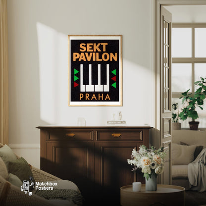Prague Piano - vintage matchbox label print - living room mockup