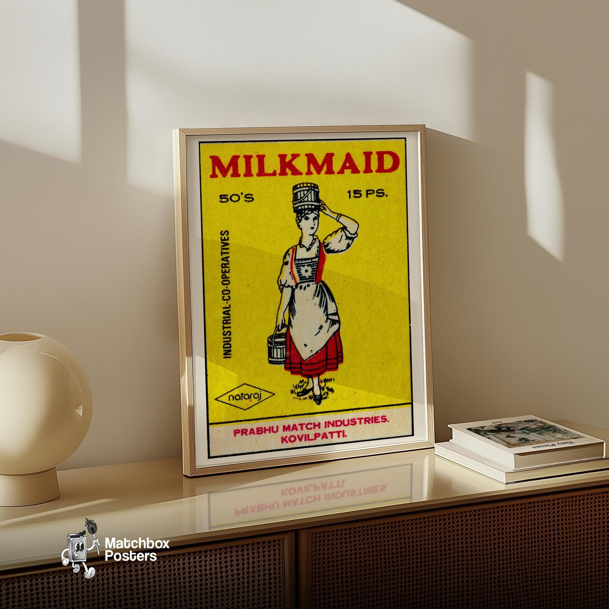 Milkmaid - vintage matchbox label print - size comparison