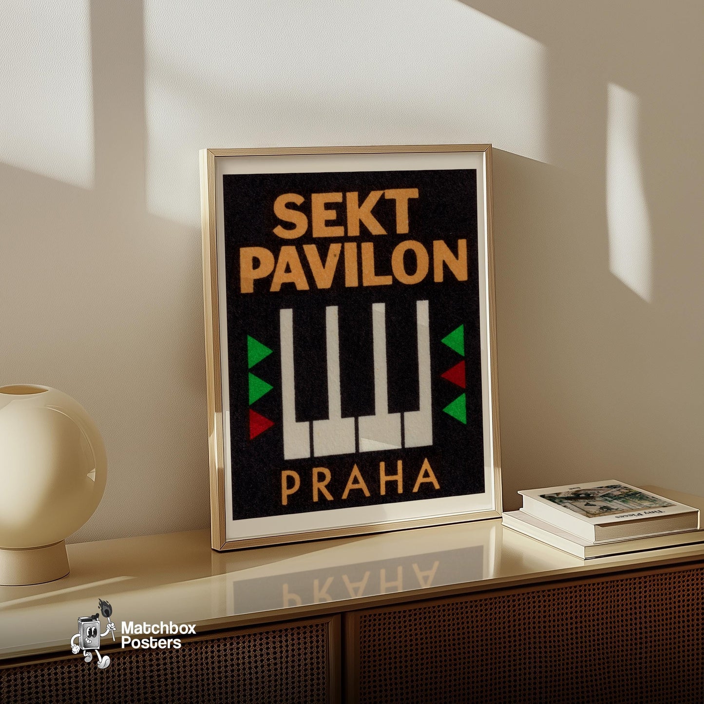 Prague Piano - vintage matchbox label print - size comparison