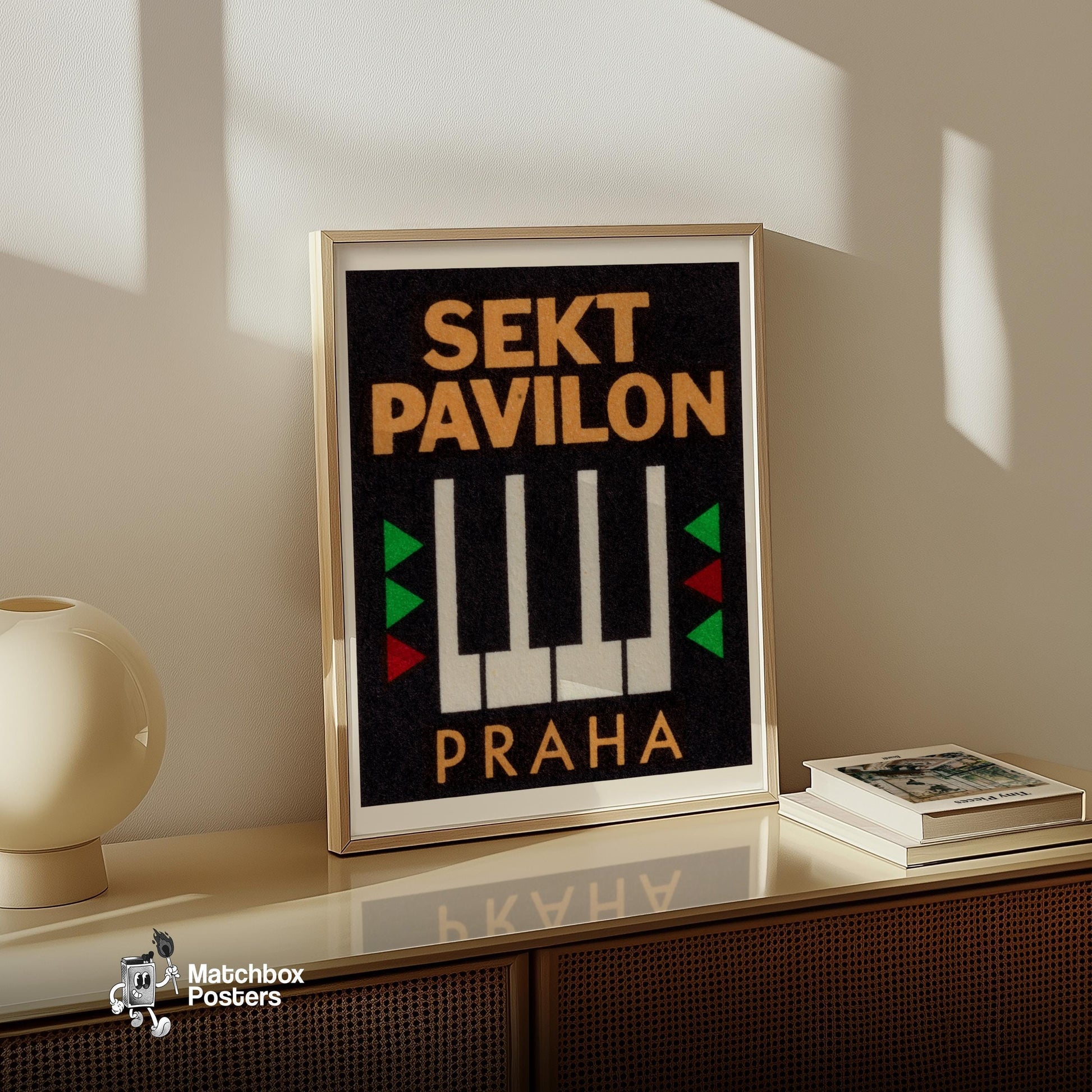 Prague Piano - vintage matchbox label print - size comparison