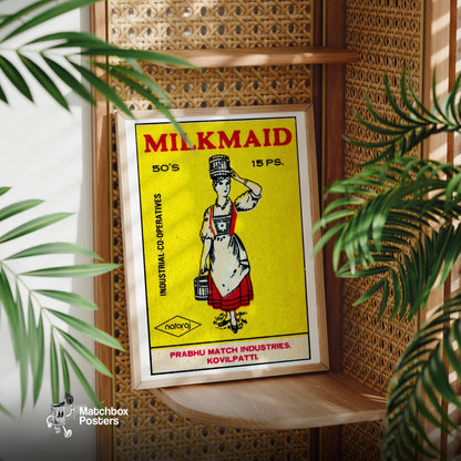 Milkmaid - vintage matchbox label print - office wall