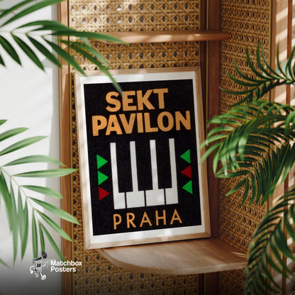 Prague Piano - vintage matchbox label print - office wall