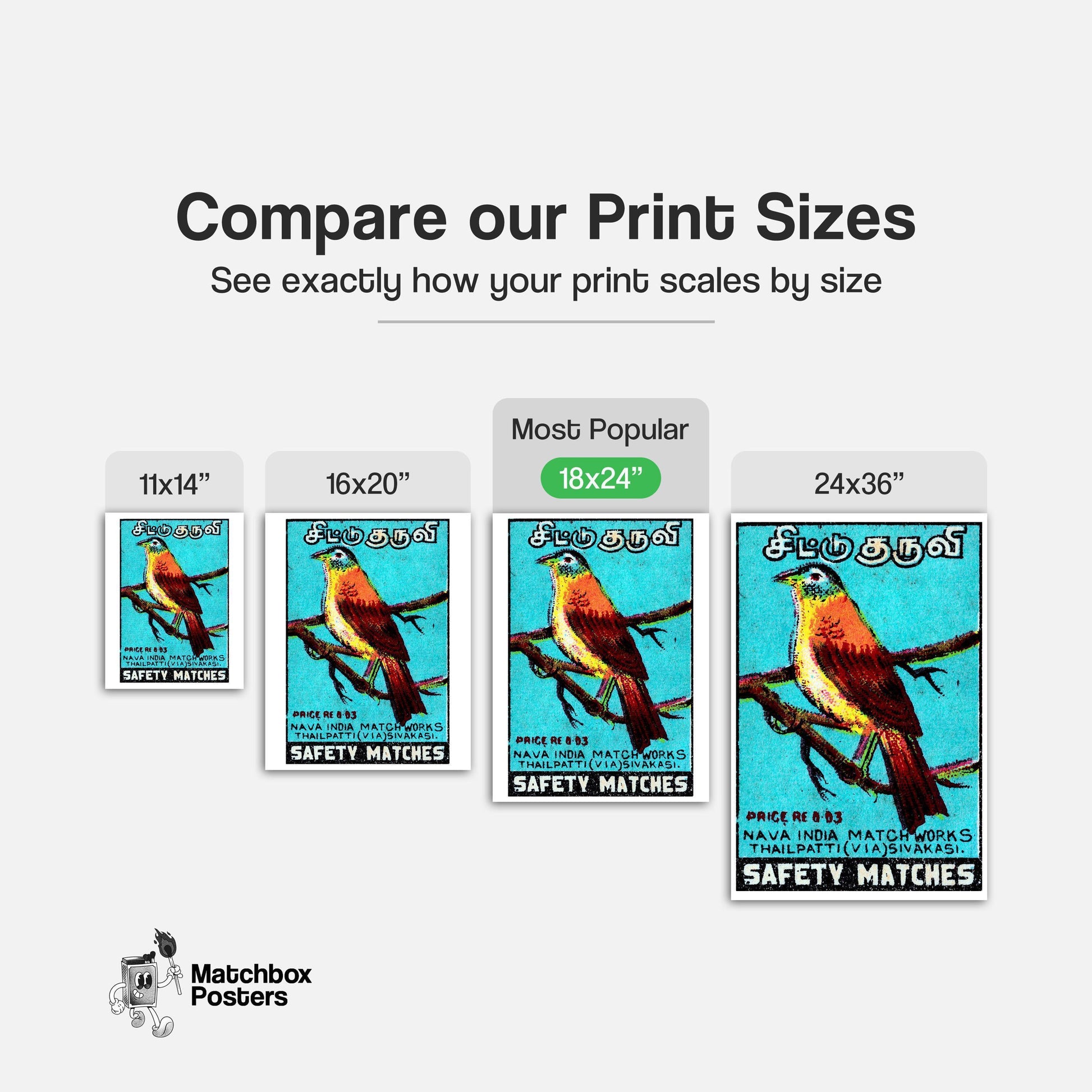 Indian Bird - vintage matchbox label print - gallery wall preview