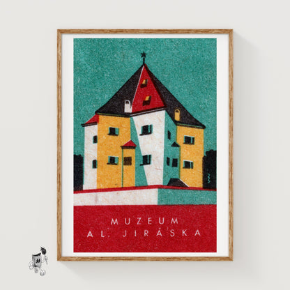Museum Building - vintage matchbox label print
