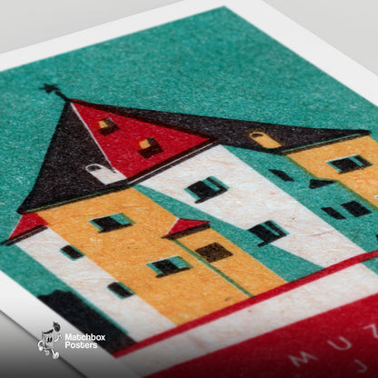 Museum Building - vintage matchbox label print - close-up detail