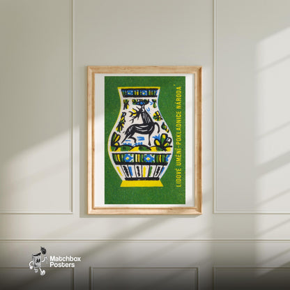 Deer Folk Art - vintage matchbox label print - bedroom mockup