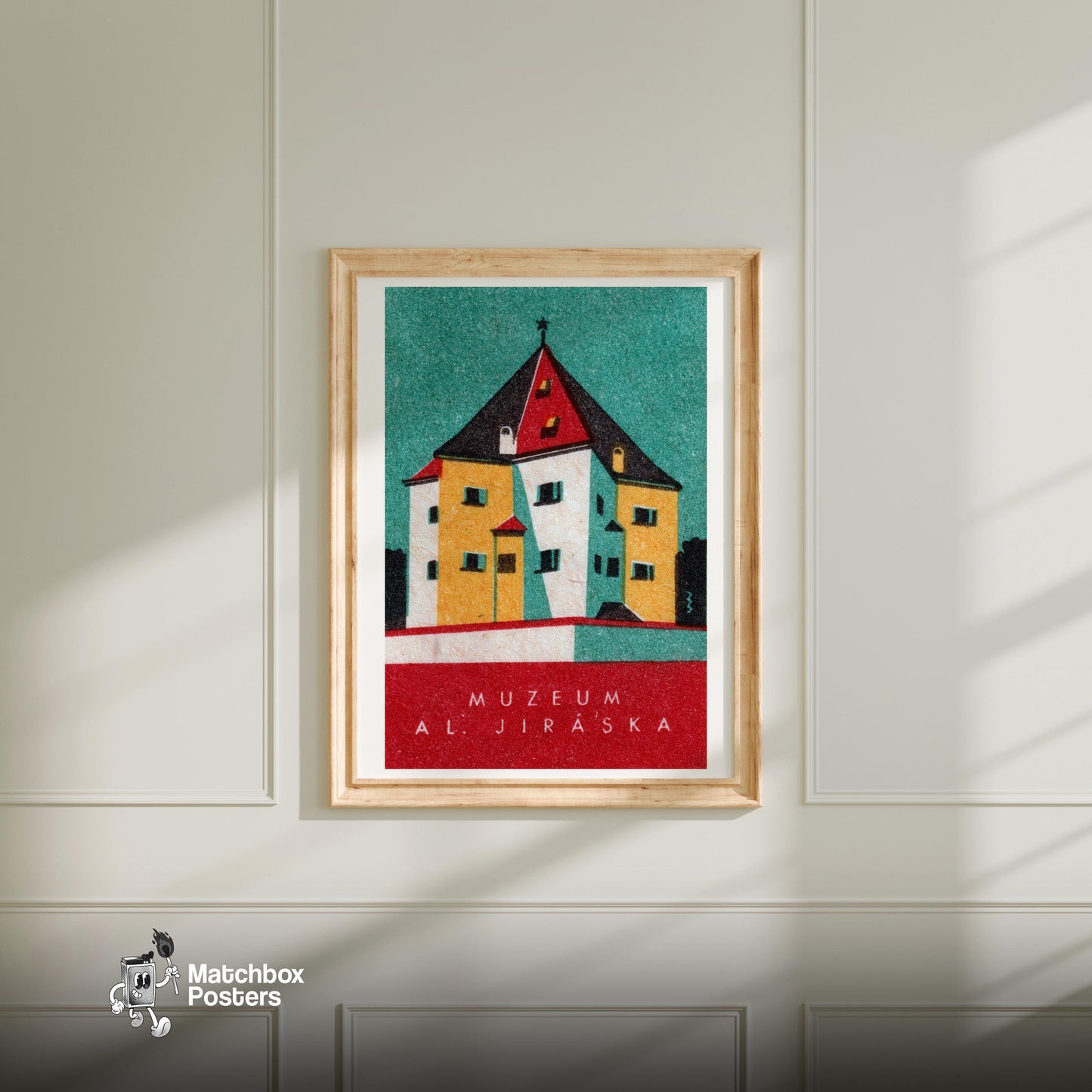 Museum Building - vintage matchbox label print - bedroom mockup