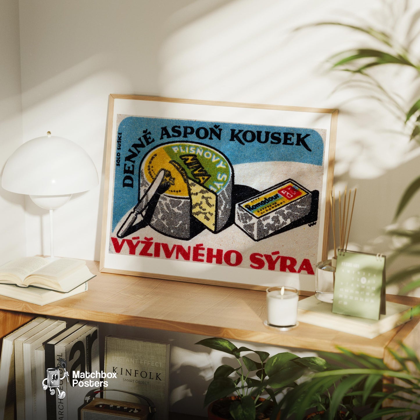 Cheese with Knife - vintage matchbox label print - office wall