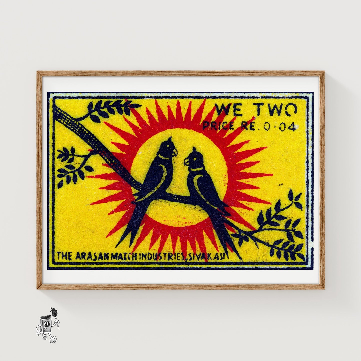 Parrot Couple - vintage matchbox label print