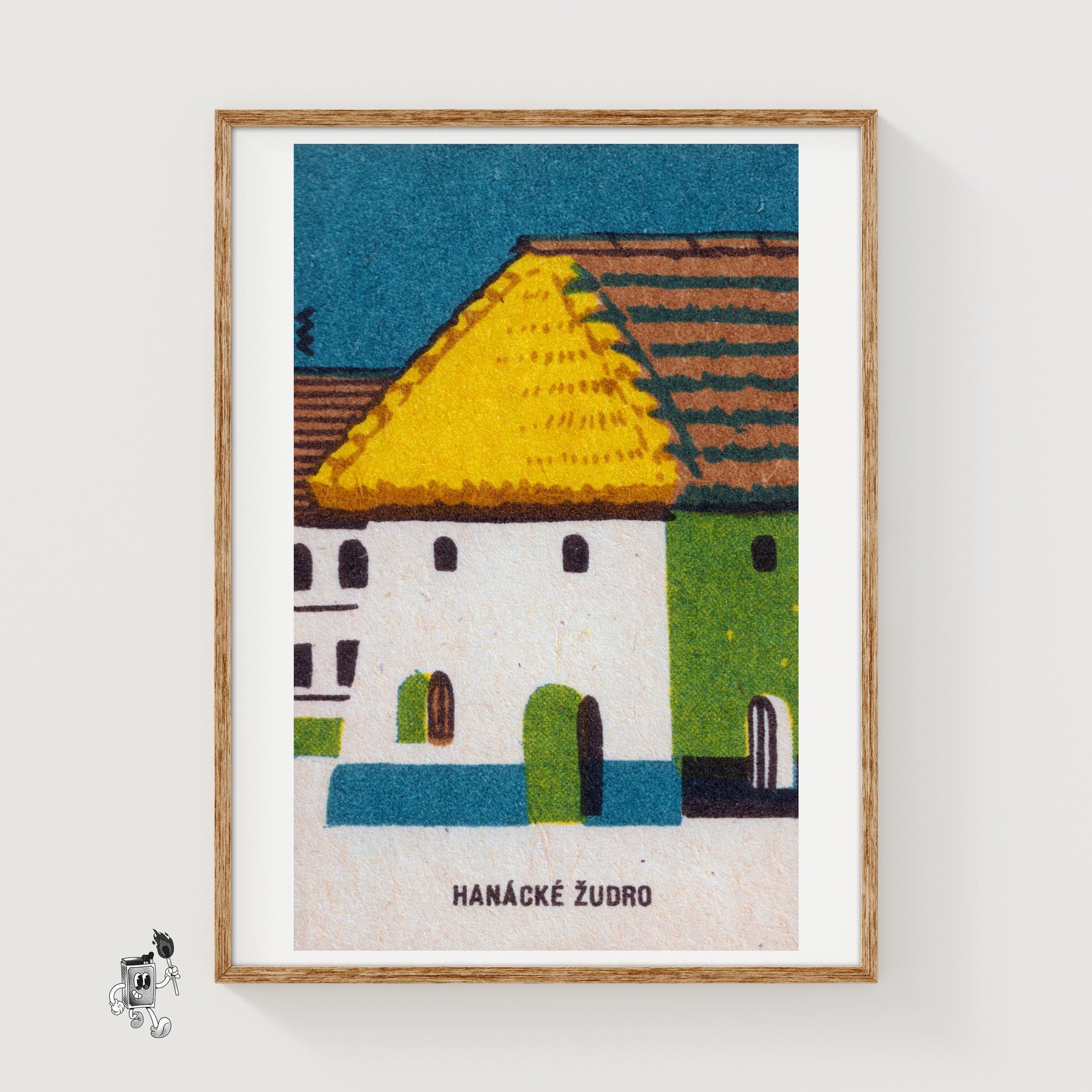 Straw Roof House - vintage matchbox label print