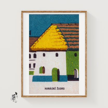 Straw Roof House - vintage matchbox label print