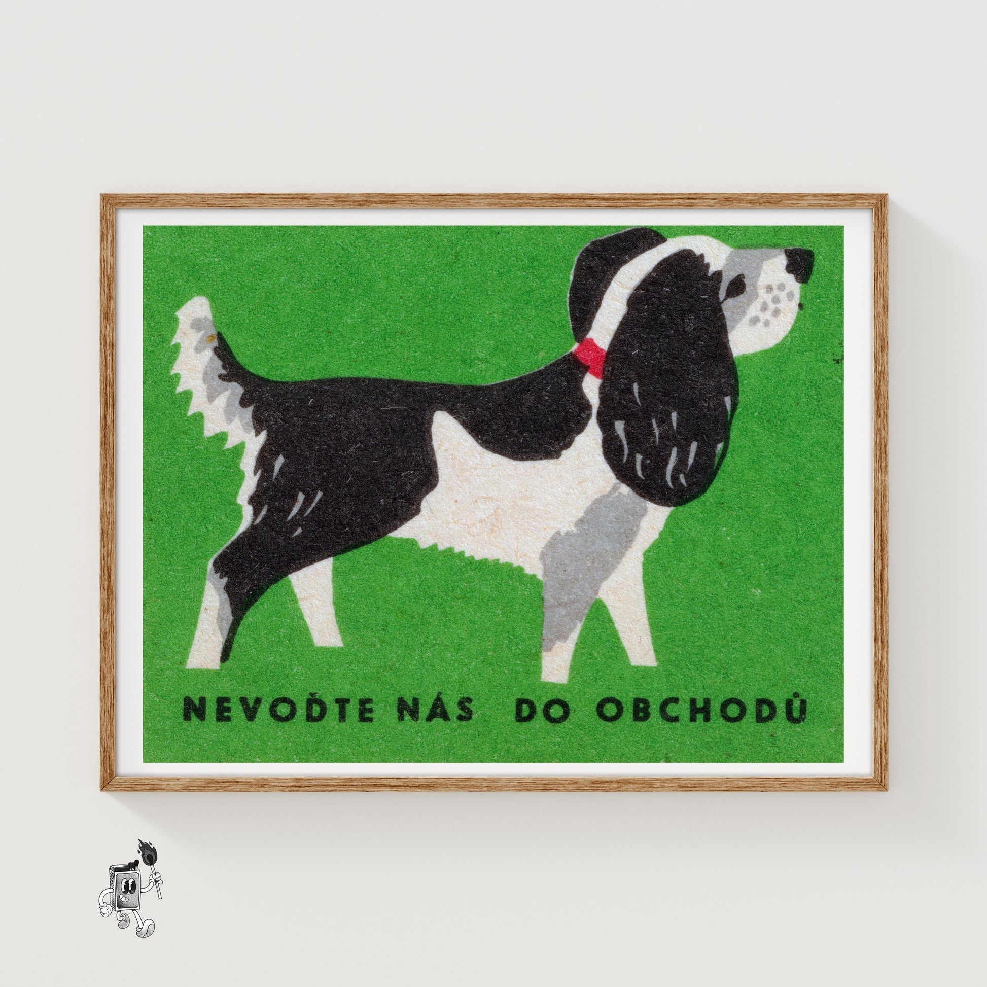 Black and White Dog - vintage matchbox label print