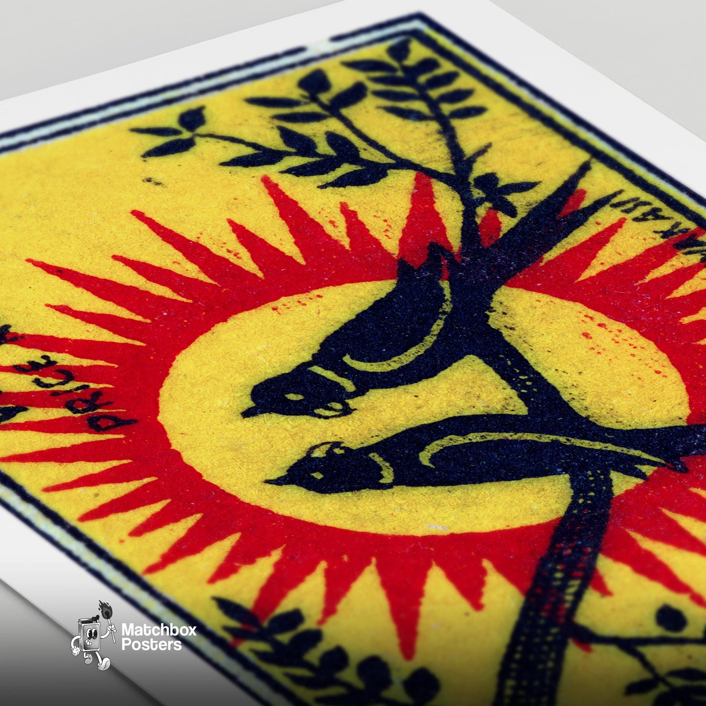 Parrot Couple - vintage matchbox label print - close-up detail