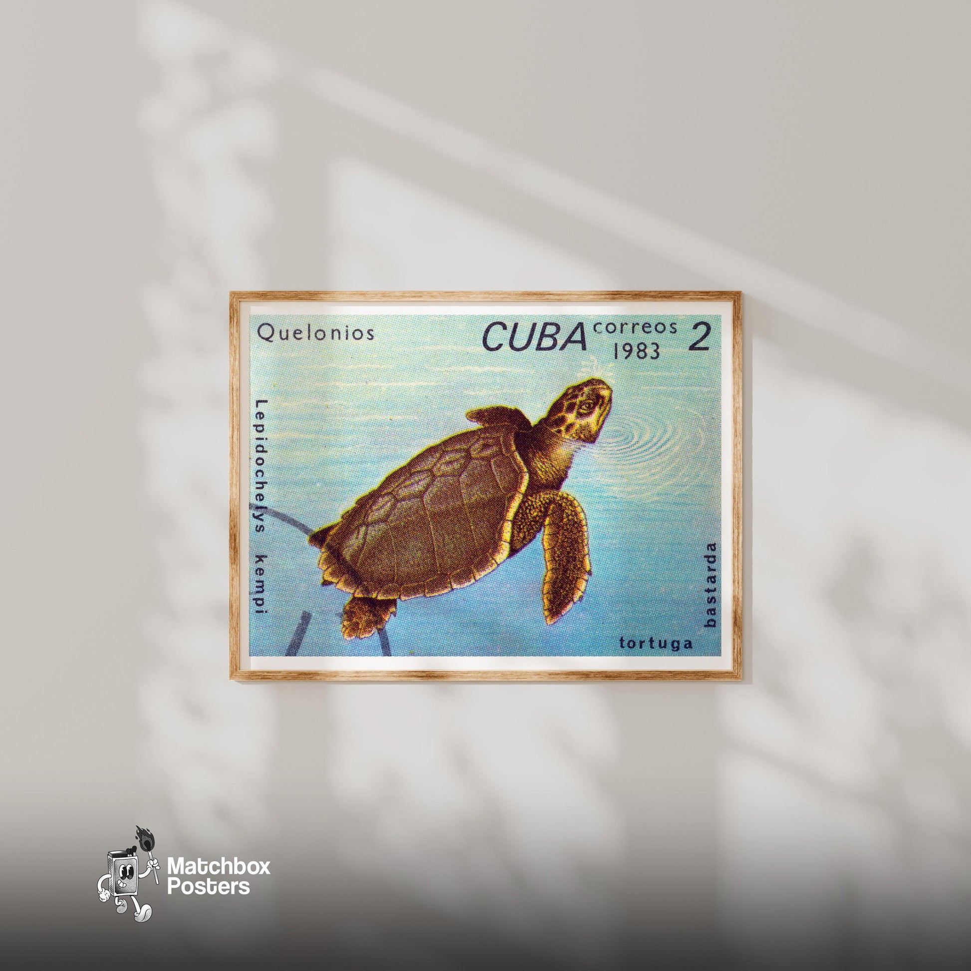 Sea Turtle - vintage matchbox label print - bedroom mockup