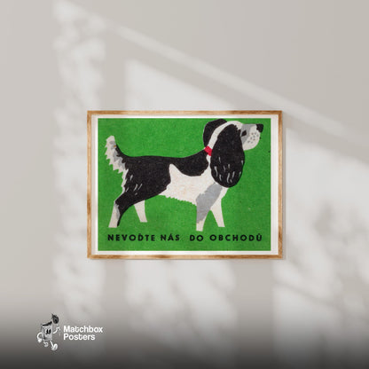 Black and White Dog - vintage matchbox label print - bedroom mockup