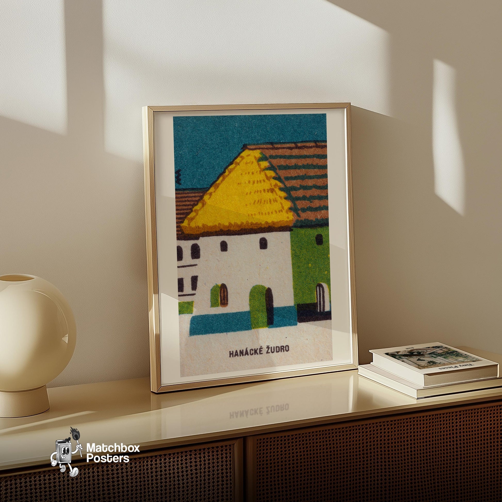 Straw Roof House - vintage matchbox label print - size comparison