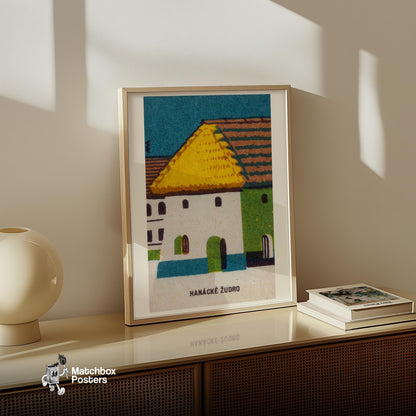 Straw Roof House - vintage matchbox label print - size comparison