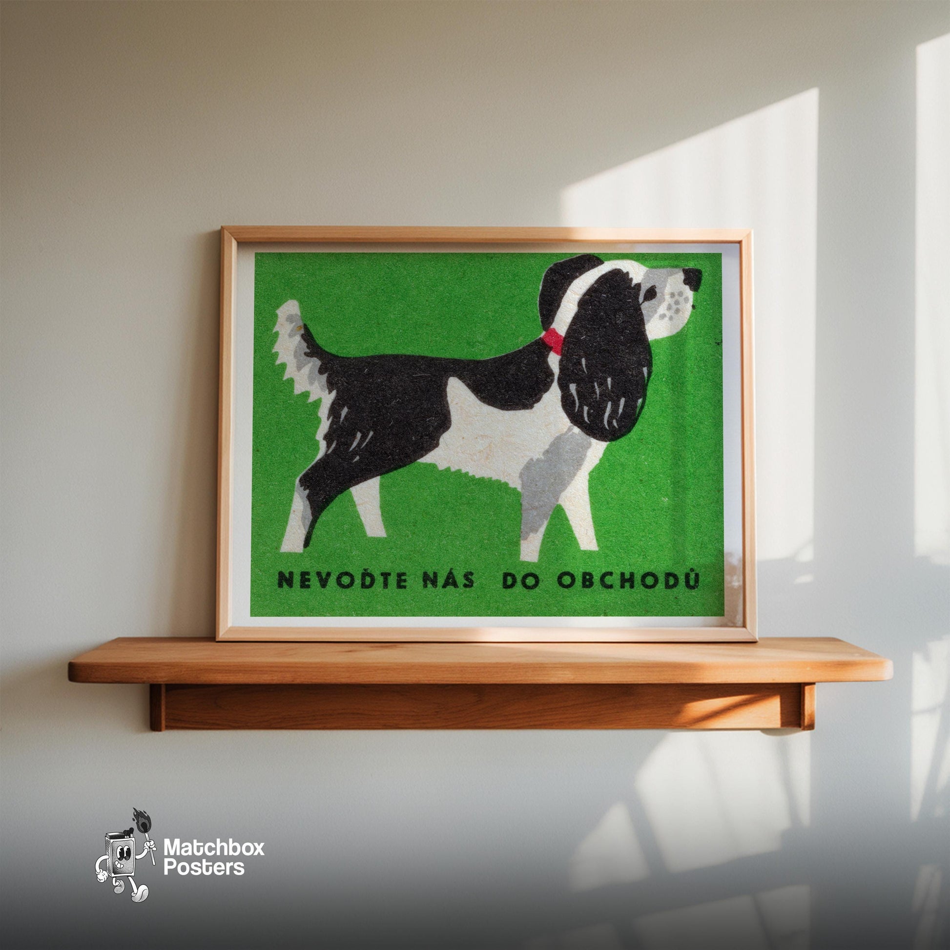 Black and White Dog - vintage matchbox label print - size comparison