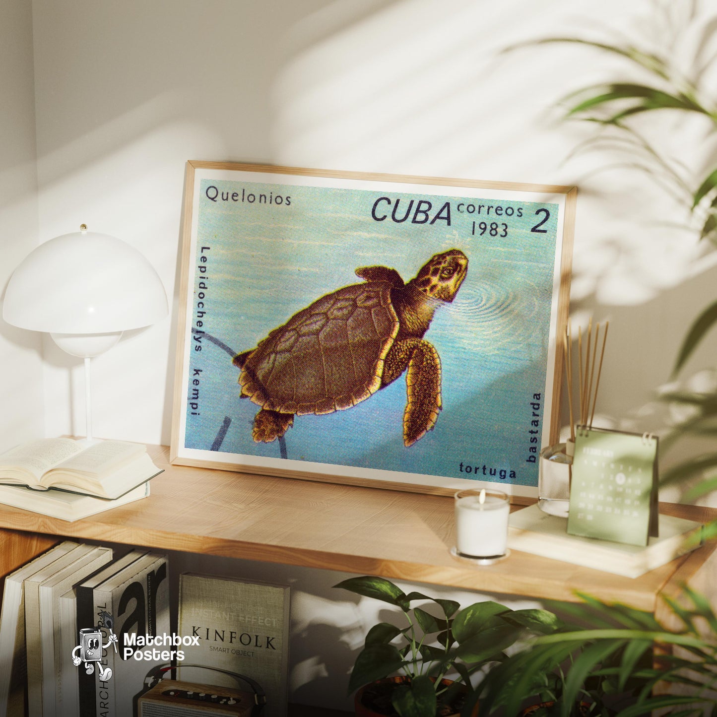 Sea Turtle - vintage matchbox label print - office wall