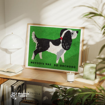 Black and White Dog - vintage matchbox label print - office wall