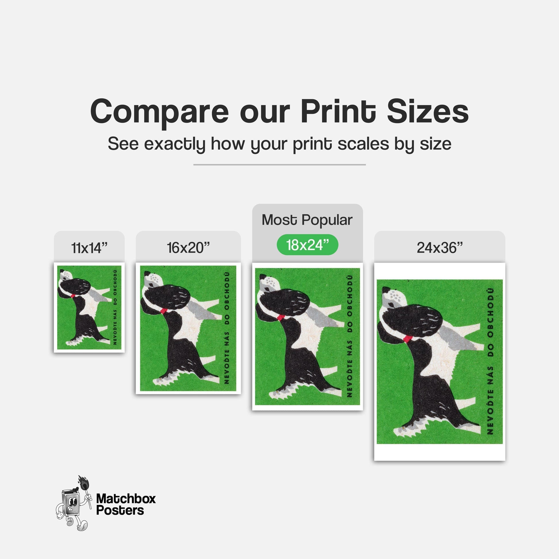 Black and White Dog - vintage matchbox label print - gallery wall preview