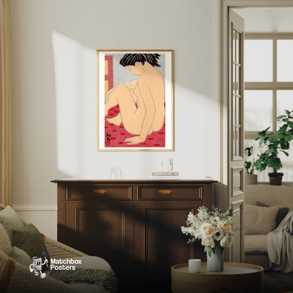 Seated Woman - vintage matchbox label print - living room mockup