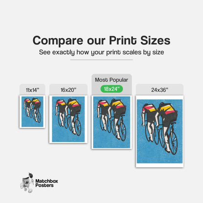 Two Cyclists - vintage matchbox label print - gallery wall preview