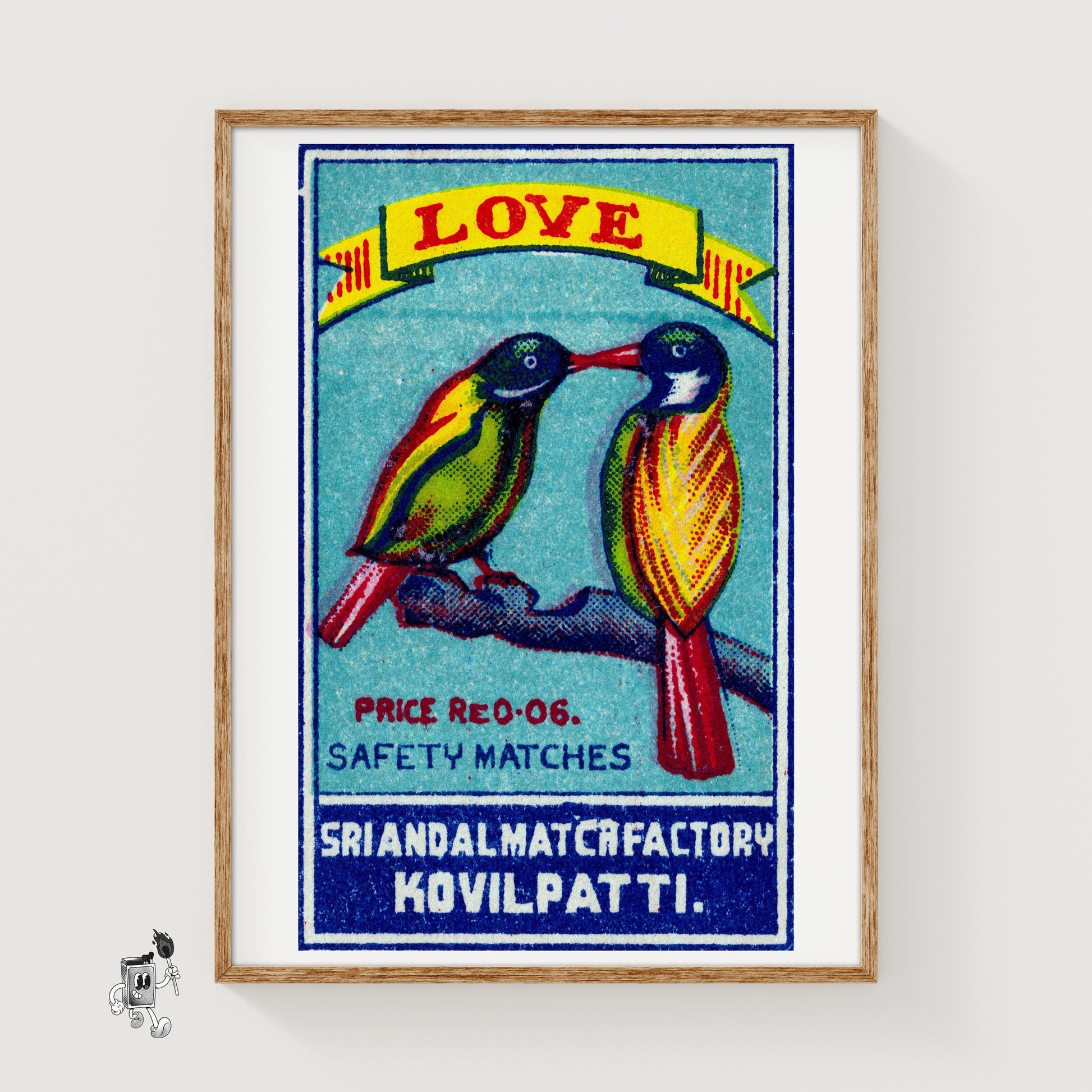 Two Lovebirds - vintage matchbox label print