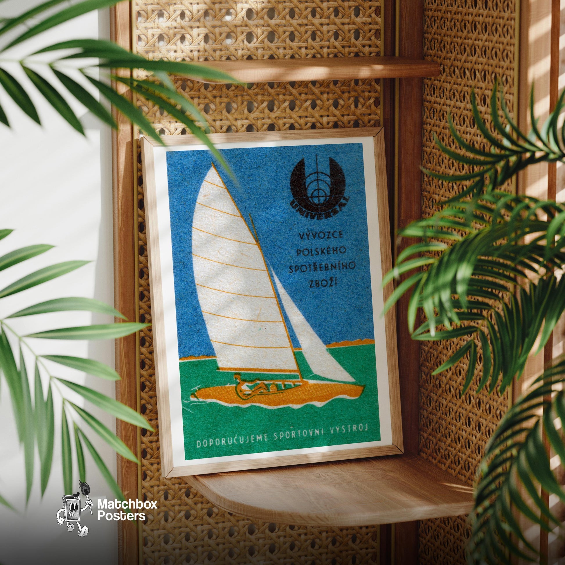 Sailboat - vintage matchbox label print - office wall