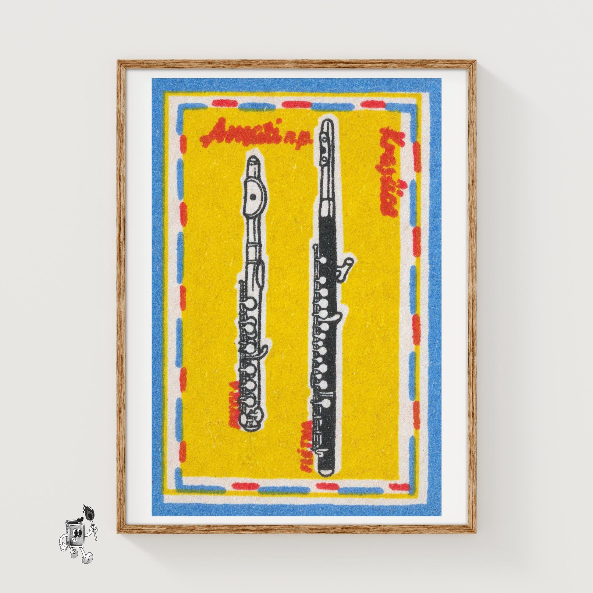 Two Flutes - vintage matchbox label print