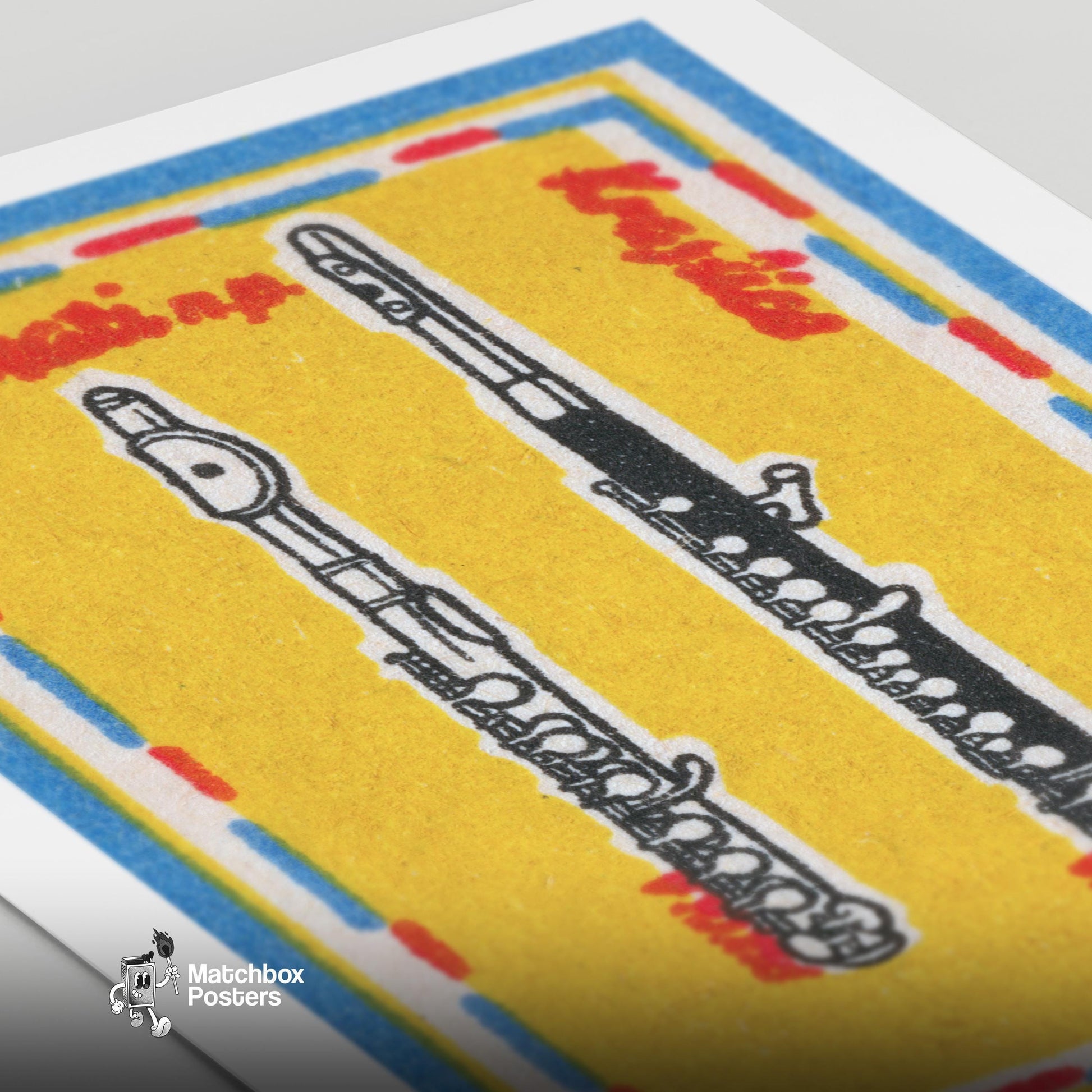 Two Flutes - vintage matchbox label print - close-up detail