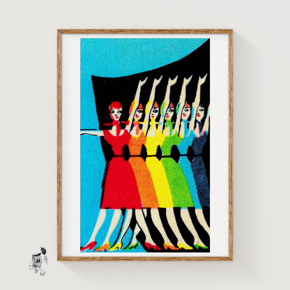 Rainbow Pride Dancers - vintage matchbox label print