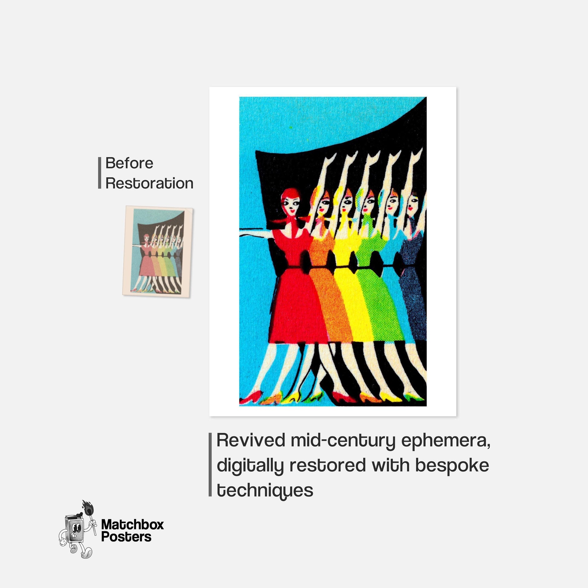 Rainbow Pride Dancers - vintage matchbox label print - framed wall art preview