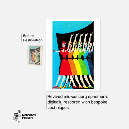 Rainbow Pride Dancers - vintage matchbox label print - framed wall art preview