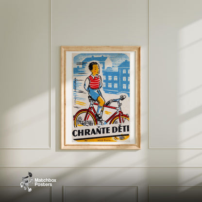 Boy Cycling - vintage matchbox label print - bedroom mockup