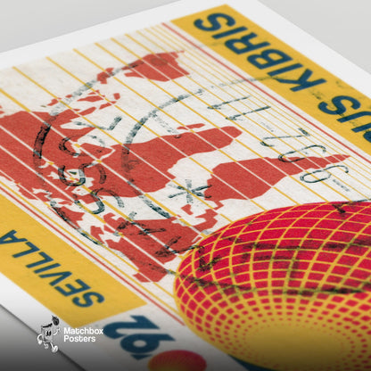 Expo '92 Sevilla Cyprus 1980s - vintage matchbox label print - close-up detail