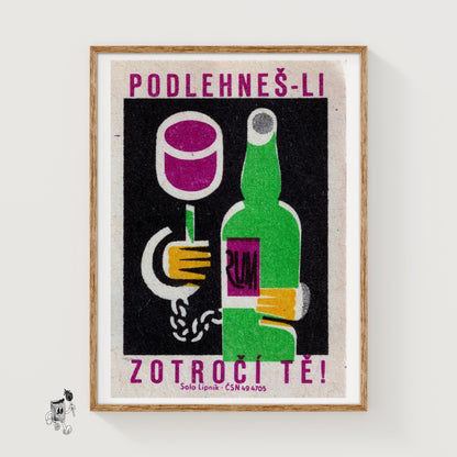 Hand Chained to Rum Bottle - vintage matchbox label print