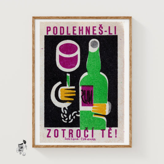 Hand Chained to Rum Bottle - vintage matchbox label print