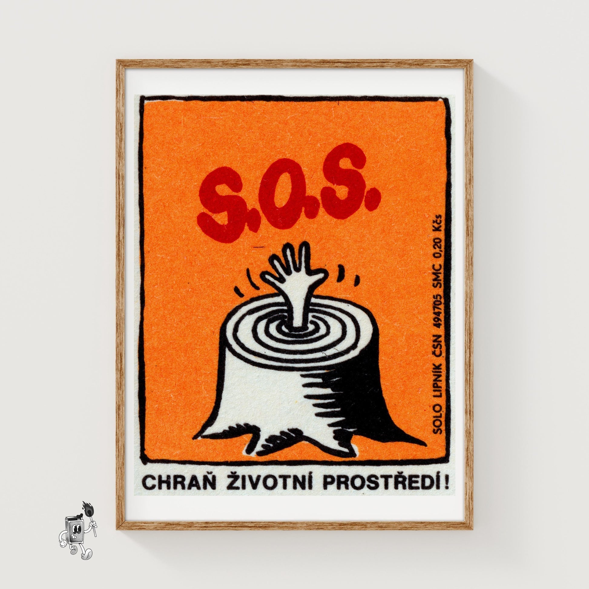 Hand from Tree Stump - vintage matchbox label print