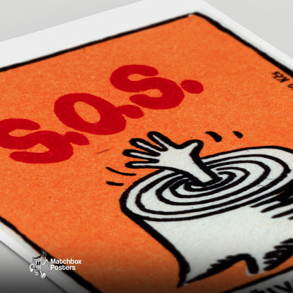 Hand from Tree Stump - vintage matchbox label print - close-up detail