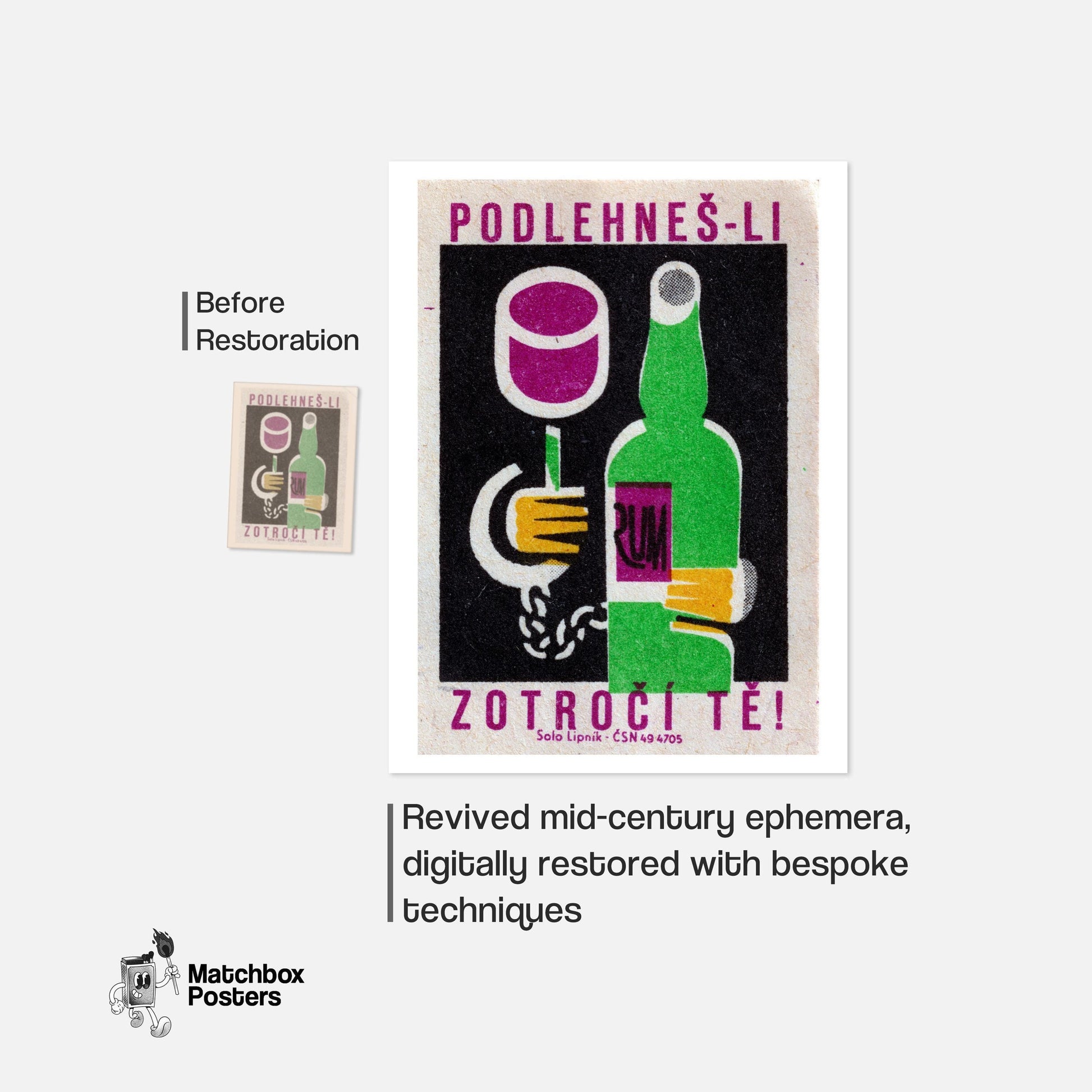Hand Chained to Rum Bottle - vintage matchbox label print - framed wall art preview