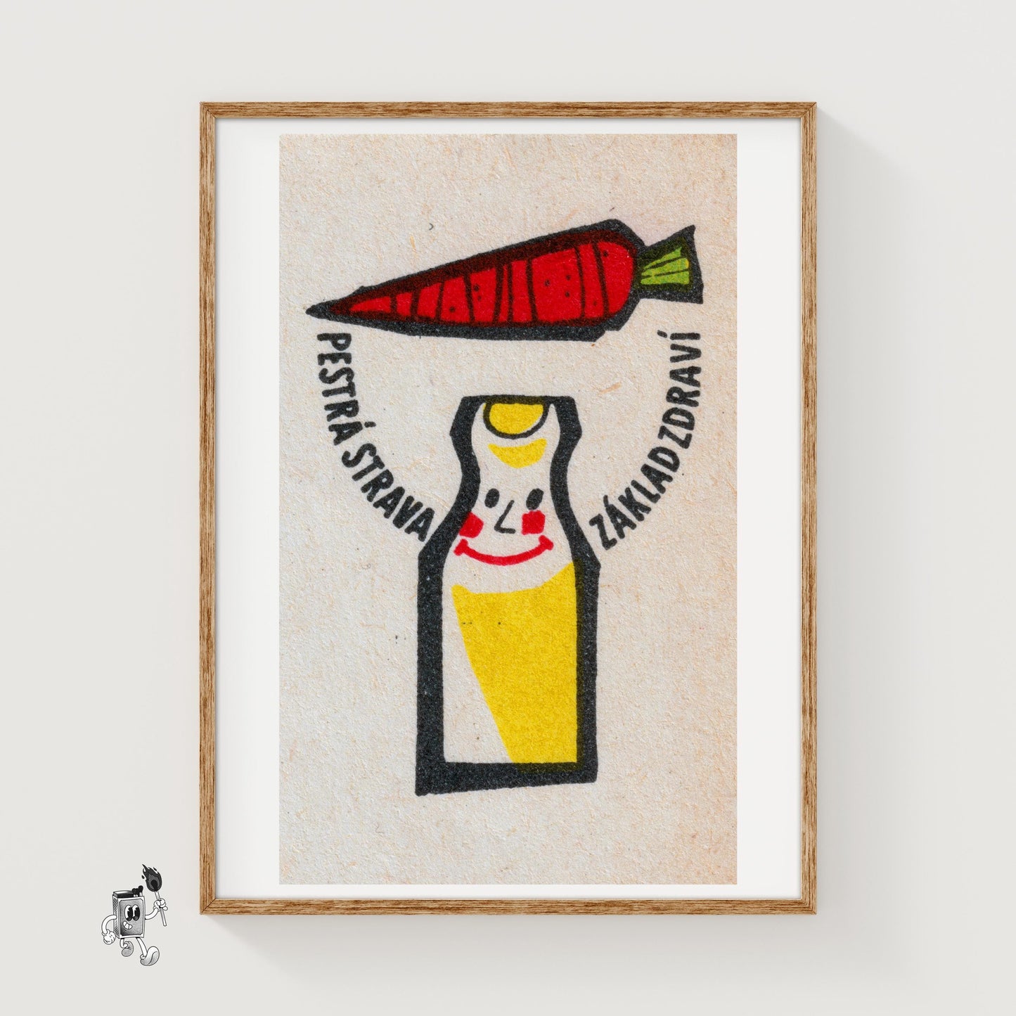 Carrot and Bottle - vintage matchbox label print